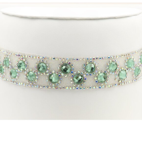 Sparkly Green Choker Necklace Adjustable Length Rhinestone Chokers  (#72) - Picture 3 of 12